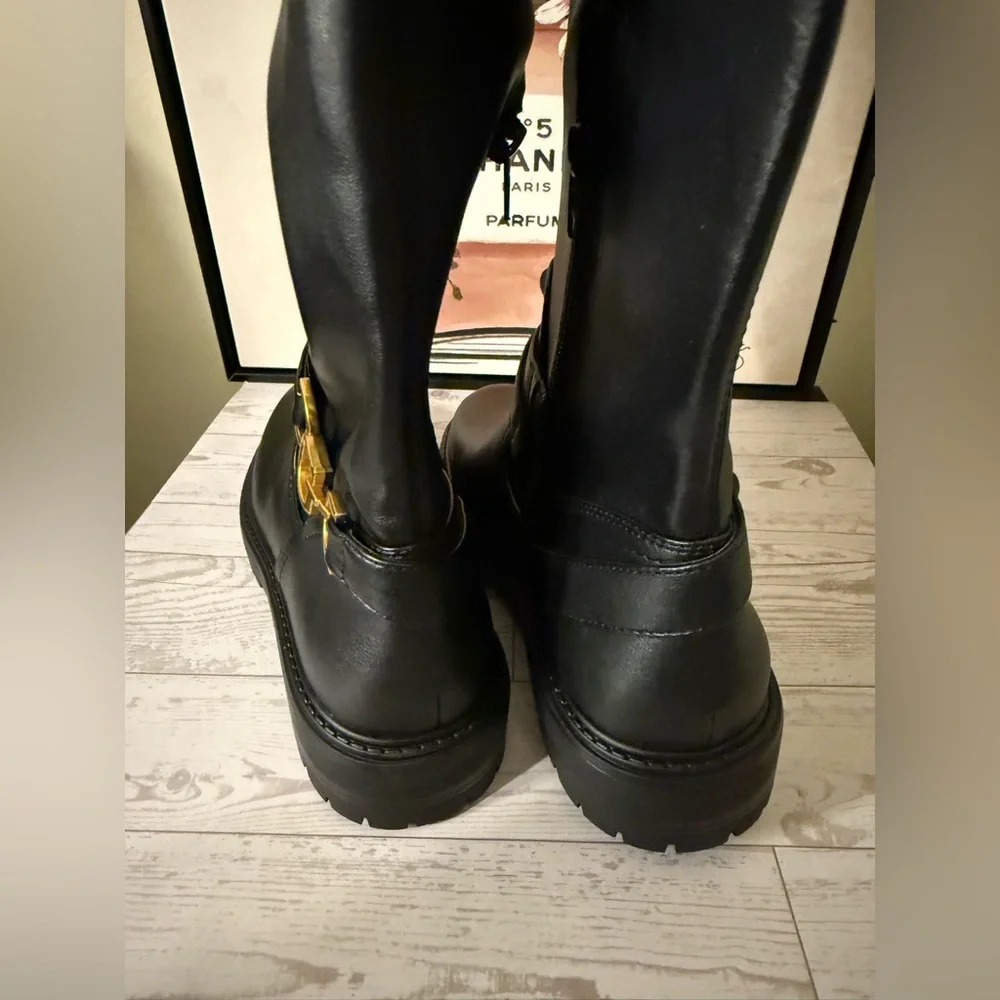 Guess Jellio Black Over-the-Knee Boots with Gold Accent